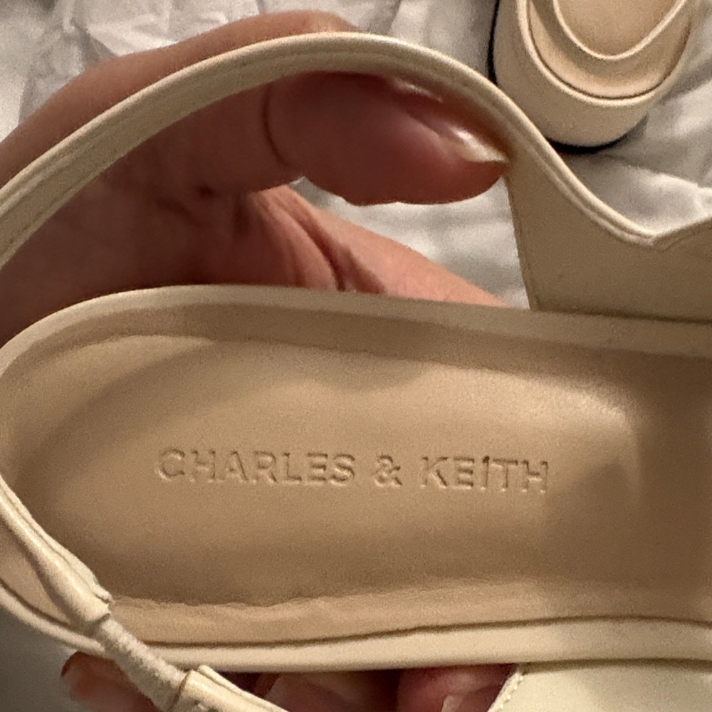 Charles & Keith Cream Pointed Slingback Flats with Gold Buckle - Picture 5 of 5